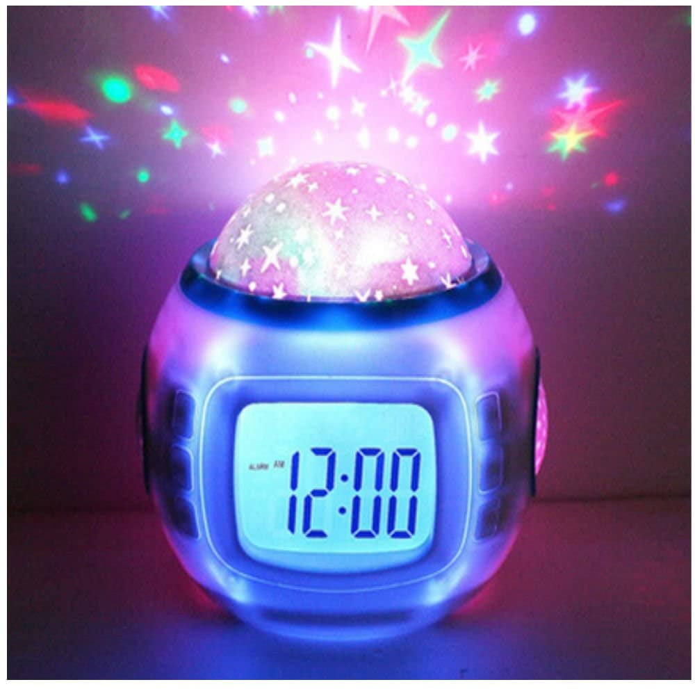 Reloj despertador para ninos y ninas con proyector de estrellas musicales luz nocturna LED regalos de cumpleanos de Navidad para ninos de 3 a 10 anos lampara de proyeccion colorida con pantalla