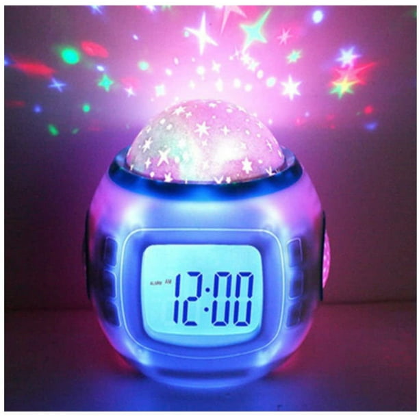 Reloj despertador para ninos y ninas con proyector de estrellas musicales luz nocturna LED regalos de cumpleanos de Navidad para ninos de 3 a 10 anos lampara de proyeccion colorida con pantalla