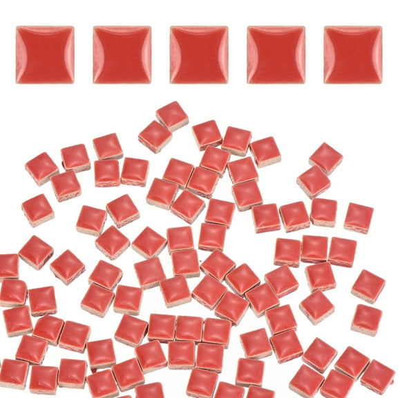 Mosaic Tiles for Crafts 0.44 LB Square Glazed, 0.4x0.4" Red Ceramic Mosaic Pieces Tile Bulk Supplies