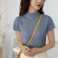 thumbnail image 2 of Chemises Demi-Col Roulé à Manches Courtes pour Femmes Tops Tricotés Tops Chemises Slim, 2 of 5