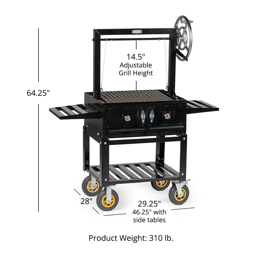 Titan Great Outdoors 30" Charcoal Grill with Adjustable Grate Height, Grease Trap and Shelves