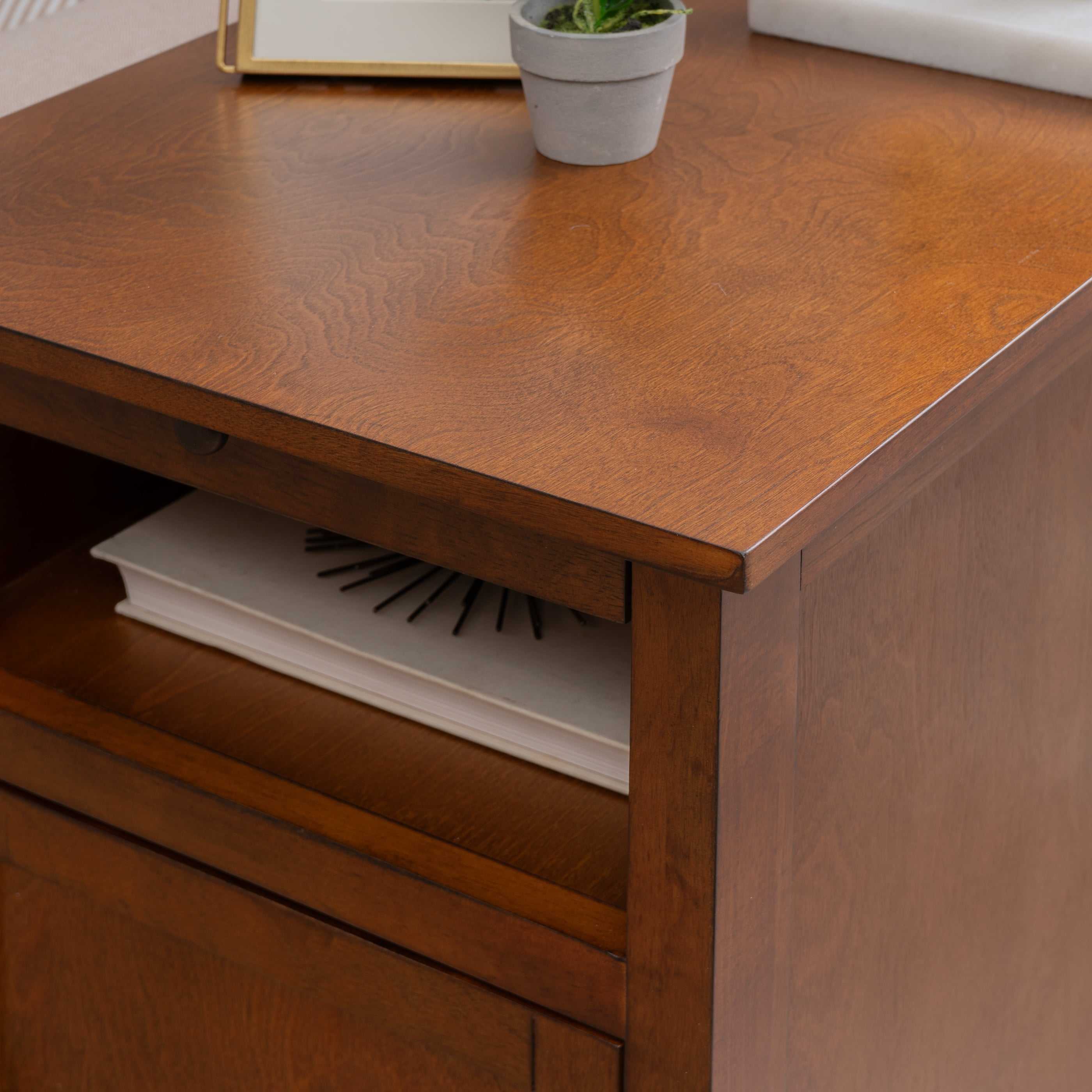 Powell Bryson Indoor Side Accent Table with Storage and Built-In USB Port, Hazelnut