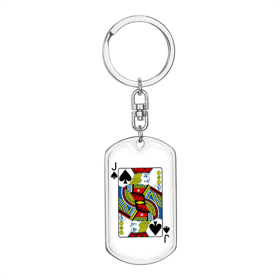 Jack of Spades Gambler Stainless Steel or 18k Gold Premium Swivel Dog Tag Keychain