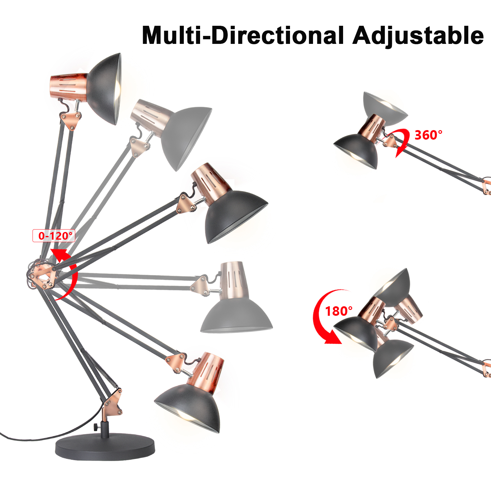 2-in-1 Industrial Swing Arm Clamp-On Desk Lamp, Adjustable Metal Task Light,Architect Drafting table Lamp for Home Office, Study, Workbench(No Bulbs)