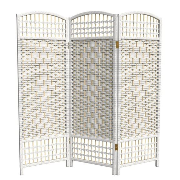 Red Lantern 4 ft. Short Fiber Weave Folding Screen - White - 3 Panels