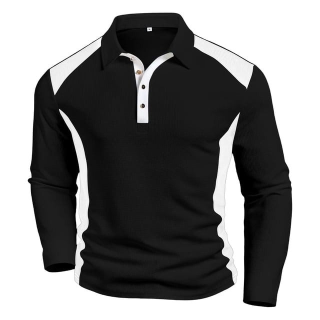 pstuiky camisetas de manga larga para hombre, Camiseta de manga larga con cuello de solapa y botones para hombre, color liso top de hombre s