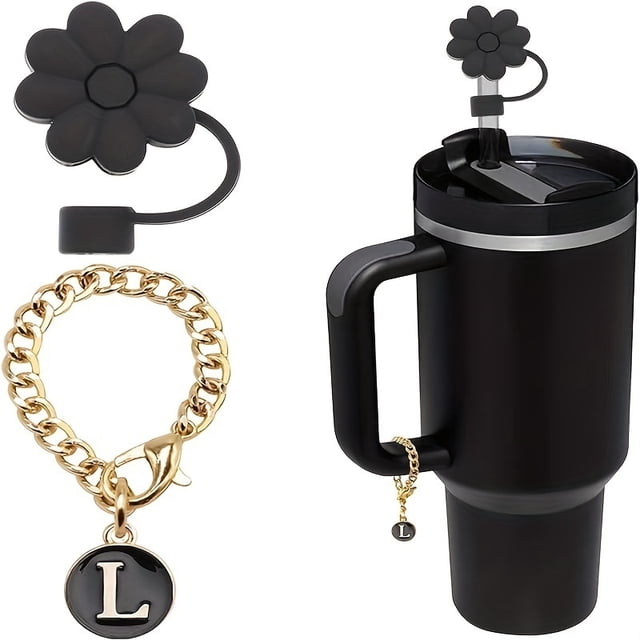 1 juego (excluyendo la taza) cubierta de pajita de silicona con asa, letra del asa de la taza de agua, adecuado for varias tazas de agua, juego de accesorios for tazas de agua