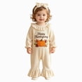 thumbnail image 3 of KPOPLK Baby Girl Thanksgiving Romper Ruffle Long Sleeve Pumpkin Embroidery Jumpsuit with Bow Headband Infant Fall Outfit 3 6 9 12 18 Months Beige,Size 0-3 Months, 3 of 6