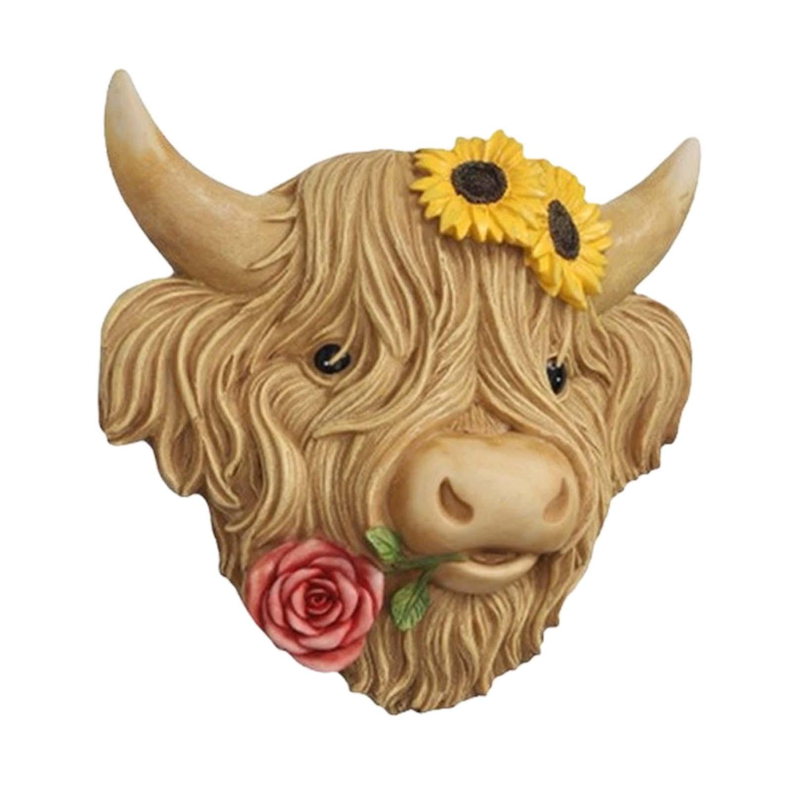 Highland Cow Head Wall Decor Sculpture Ornament Resin Build for Garden Balcony Entryway and Home
