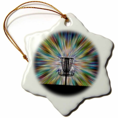 3dRose Disc Golf Basket Silhouette - starburst tie dye disc golf basket design - Snowflake Ornament,
