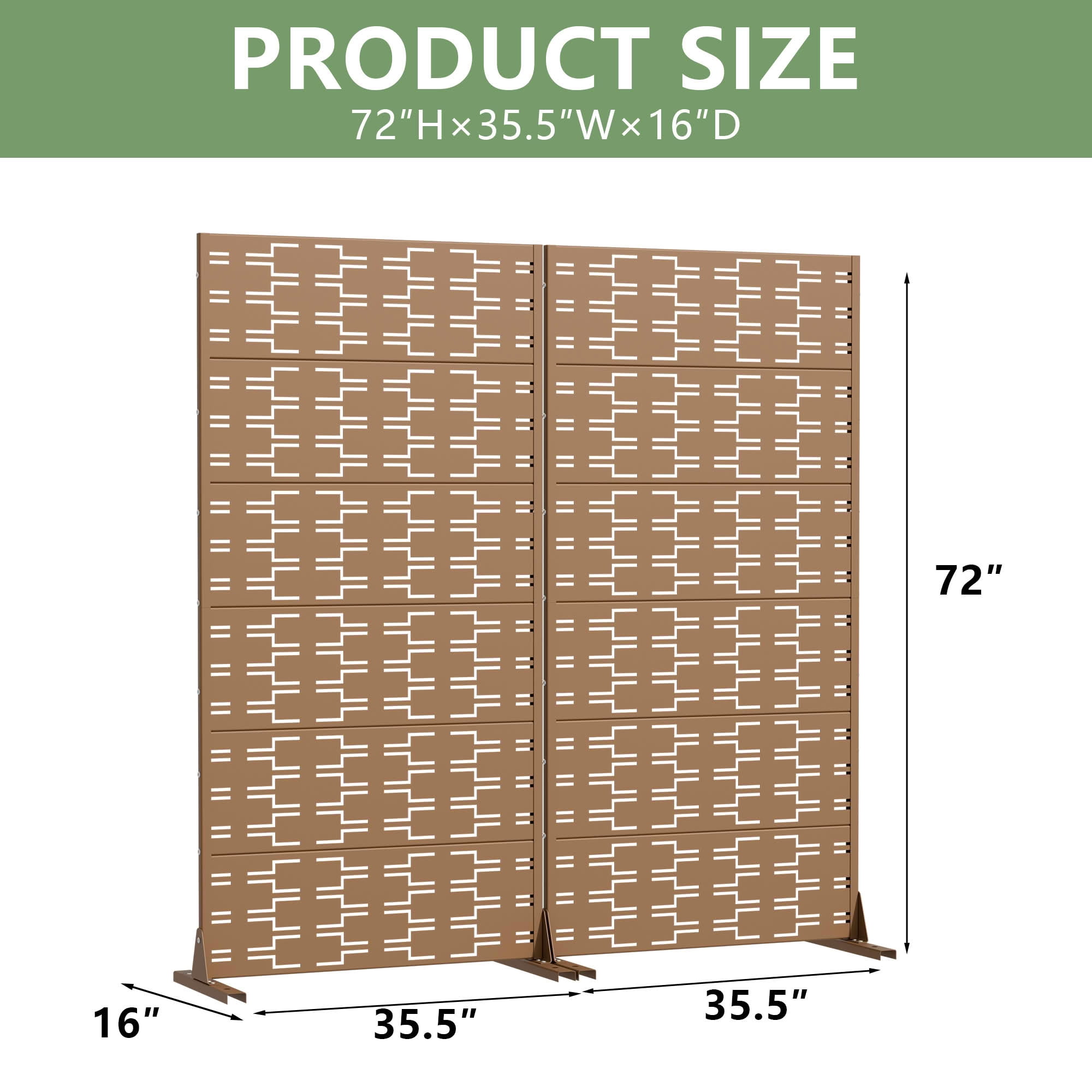 MAYEERTY 2-Piece Outdoor Metal Privacy Screen 6ft × 3ft Brown, 6-Panel Brick Pattern Decorative Screen for Patio