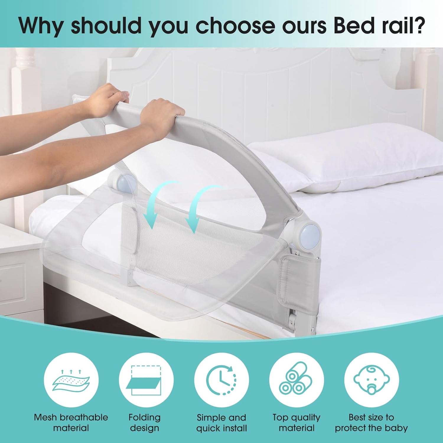 Baby Bed Rail Guard for Toddlers - 47" Toddler Bed Side Rails for Twin, Full, Queen Bunk Size Bed Swing Down Bedrail Extral Tall Child Safety Side Railing Guards for Kids