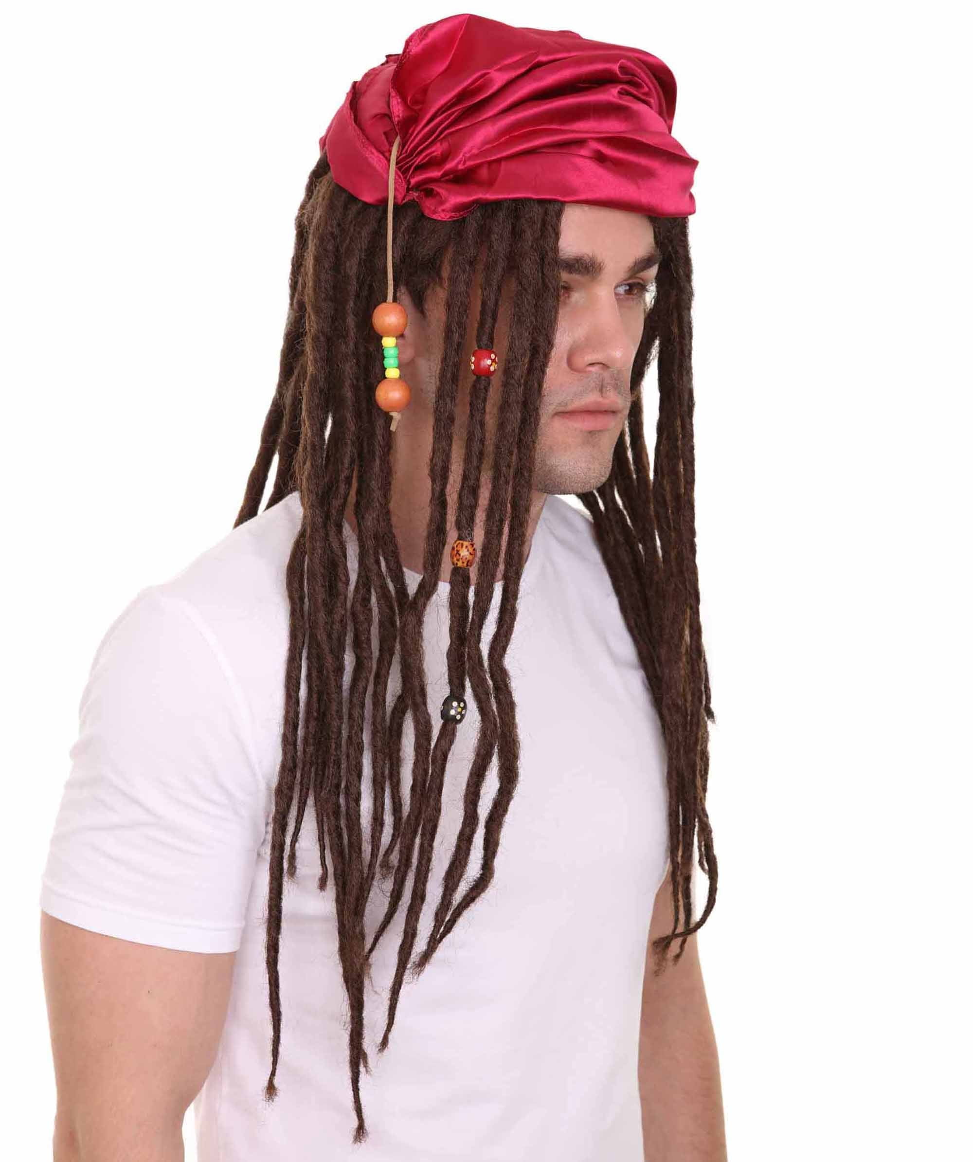 HPO Adult Men’s Buccaneer Braided Wig – Long Brown Pirate Costume Hair for Halloween & Cosplay
