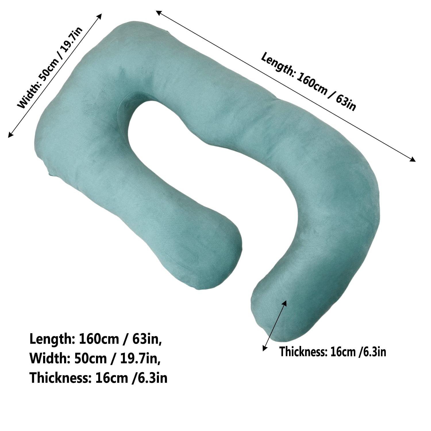 J-Shaped Pregnancy Pillow (65" x 16" x 8") - Full Body Maternity Support Pillow for Back, Hip and Belly Pain Relief, Dark Green