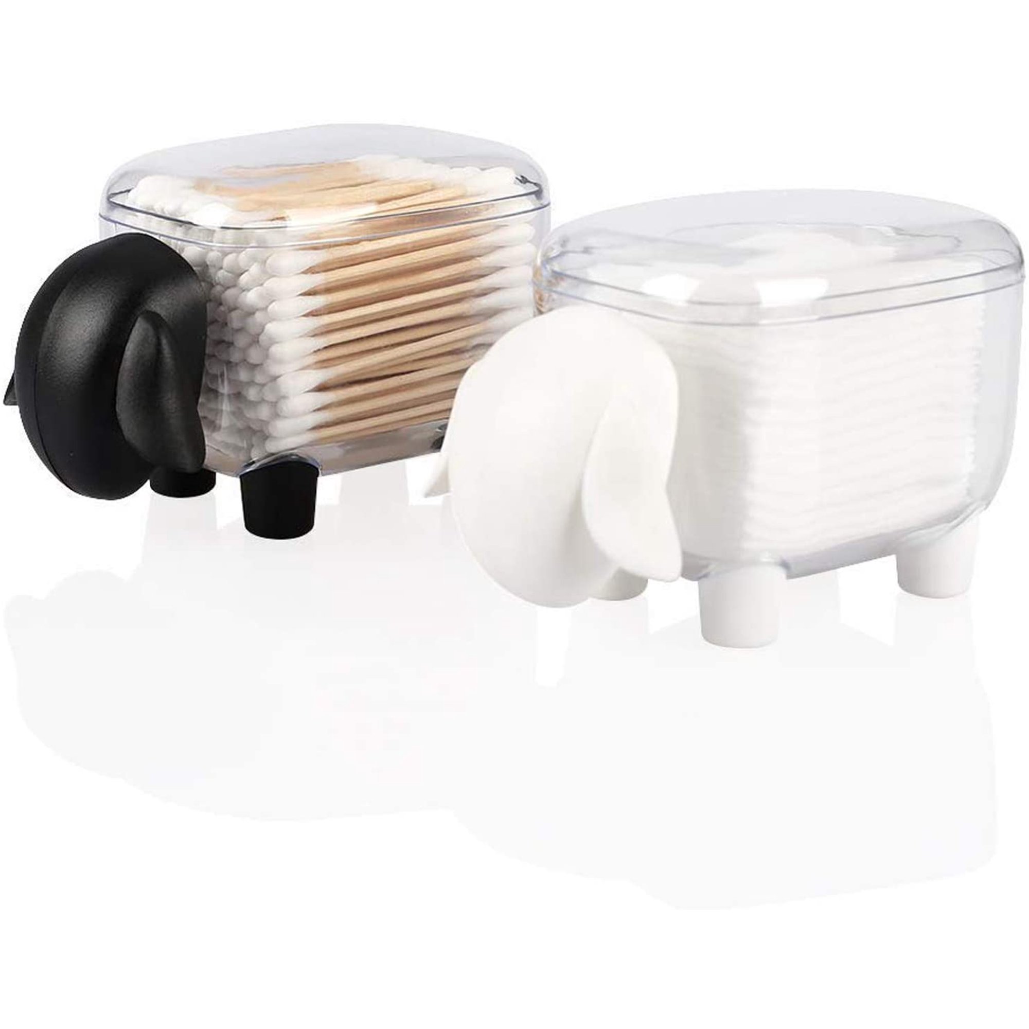 Cotton Ball Holder Acrylic Qtip Dispenser with Lid Cute Swab Holders Bathroom Jars Restroom Vanity Organizer Canister for Counter Small Containers Storage Sheep Gifts Birthday (2 Pack)
