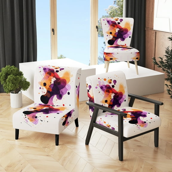 Designart "Whispered Abstractions in Purple and Gold IV" Purple Abstract Upholstered Accent Chair - Modern Arm Chair For Living Room
