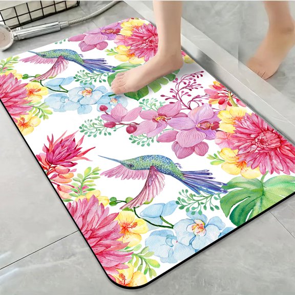 1pc Watercolor Hummingbirds Tropical Bathroom Rug Bathroom Decor and Accessories- Durable,Anti Slip,And Quick Drying,Suitable For Indoor/outdoor Use - Perfect For Bathrooms,Bedrooms,Kitchens