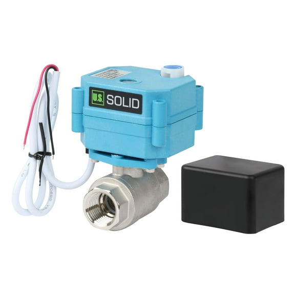 U.S. Solid Motorized Ball Valve - IP67 1/2inch Stainless Steel Ball Valve with Waterproof Cover, Full Port, 110-230V and 2 Wire Auto Return