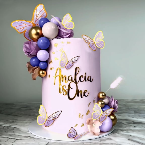 Purple Butterfly Colorful Ball Cake Decoration Set 43 Pieces Multi-size Insert Rod Baking Decoration Accessories