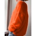thumbnail image 5 of Women Soft Deep V Neck Drop Shoulder Lantern Long Sleeve Oversized Lazy Fit Solid Knit Sweater Orange XL, 5 of 8