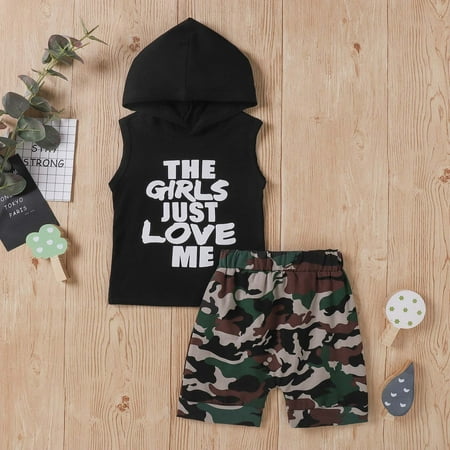 

Simplmasygenix Children s Day Kids Bodysuit Clearance Toddler Baby Boy Alphabet Sleeveless Hoodie Camouflage Print Shorts Suit