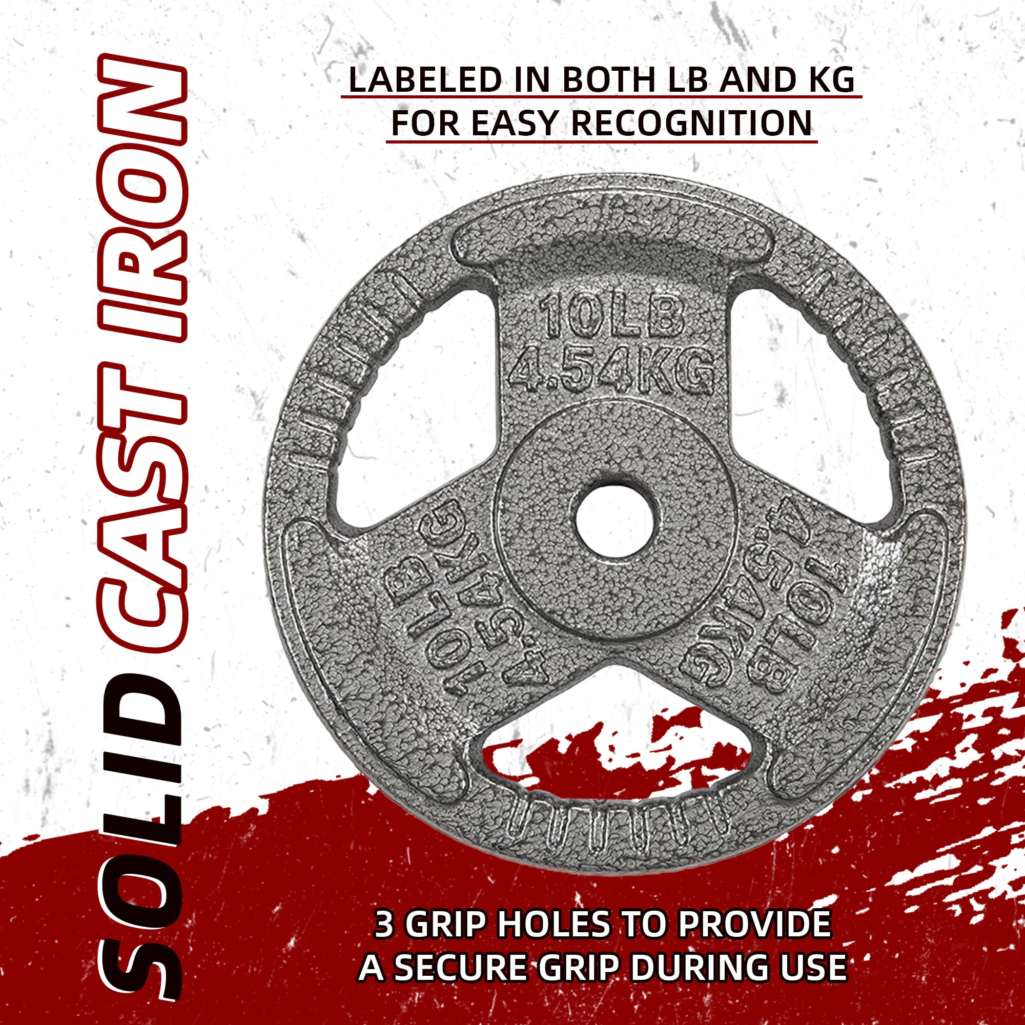 FlexWave 85LB Standard 1" Cast Iron 3-Grip Weight Plates Set, Light Gray