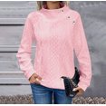 thumbnail image 5 of Smupbvky Womens Cable Knit Sweater Funnel Neck Button Pullover Trendy Winter Casual Cuffes Long Sleeve Thick Tops (L, Pink), 5 of 7
