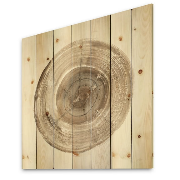 Designart 'Circle natural elements II' Farmhouse Print on Natural Pine Wood