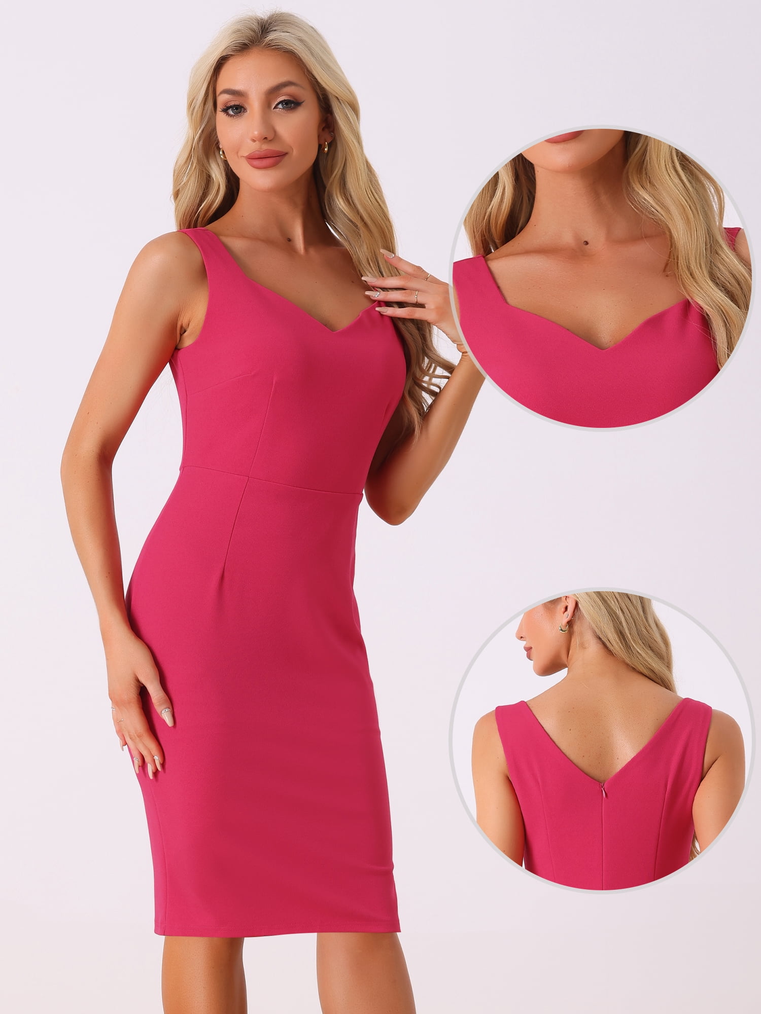 DARING DIVA Women's Sweetheart Neck Sleeveless Bodycon Pencil Dress M Hot Pink