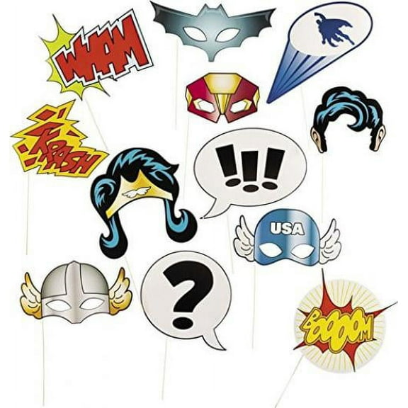 Super Hero Stick Costume Props - Party Favors - 12 Pieces