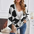 thumbnail image 2 of Lovskoo 2024 Cardigan Sweaters for Women Long Sleeve V-Neck Geometric Stitching Contrast Knit Cardigan Casual Loose Coat Sweater Top Black, 2 of 5