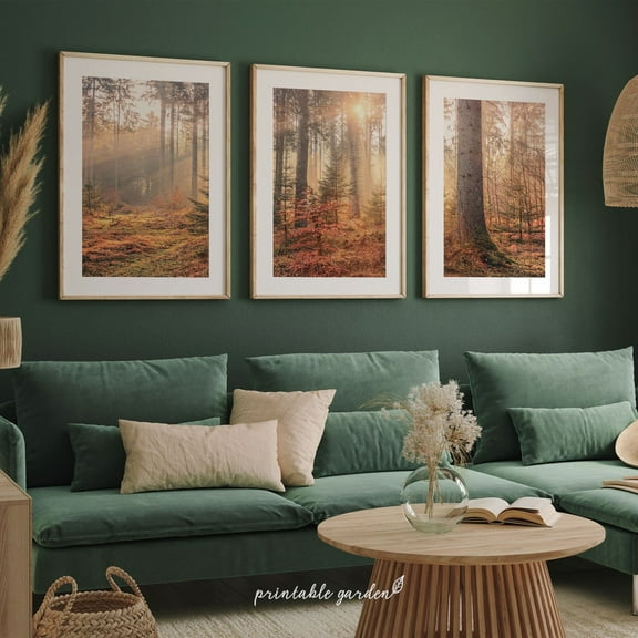 Luvia Fall Forest Set of 3 Prints, Fall Wall Art, Autumn Decor, Orange Fall Wall Decor, Fall Living Room Art, MF149 Wall Decor Set 3 Prints 8x12 UNFRAMED