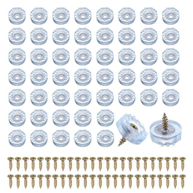 Uxcell 50Pcs Pies de tabla de cortar transparentes, 0.28" H x 0.71" D Almohadillas de goma redondas antideslizantes con tornillos y arandela de acero inoxidable incorporada para muebles
