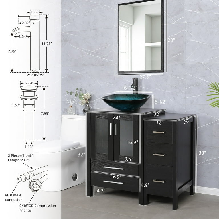 Renovators Supply Small Black & White Bathroom Vanity Cabinet Sink with Faucet and Drain