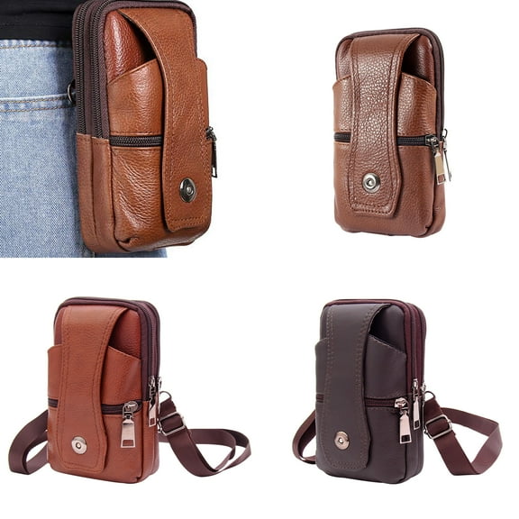 Limei Fanny Pack for Men Women - Leather Waist Bag Pack with 2 Zipper - Lightweight Belt Bag for Travel Sports Hiking (Brown)