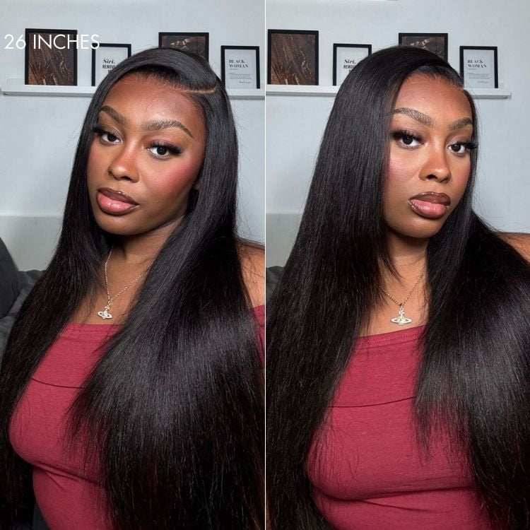 LUVME All-Day Comfort™ Wig Layered Light Yaki Straight Glueless 7x6 Closure HD Lace Human Hair Wig Pre-Cut Lace