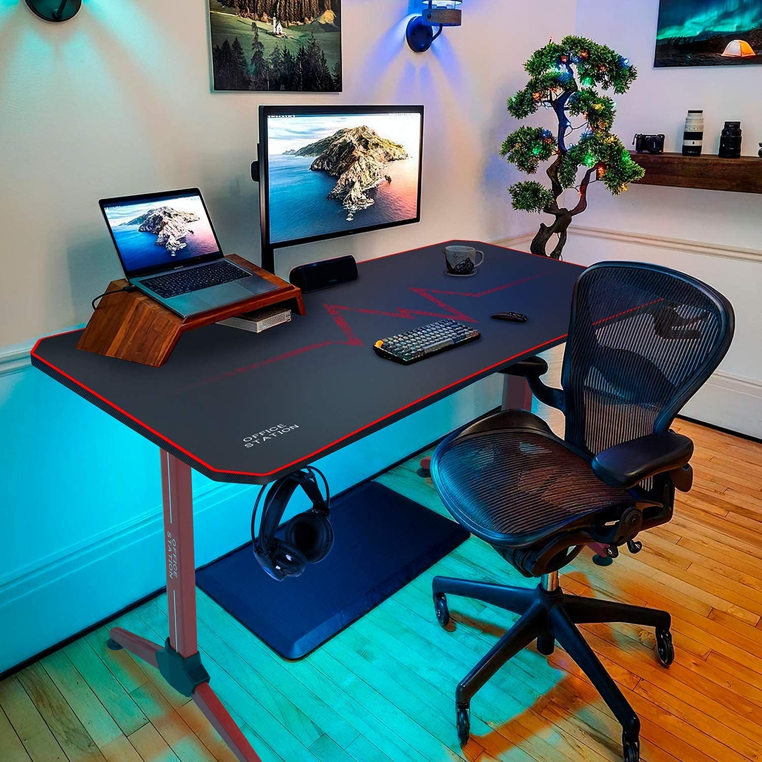 Lacoo 55 Inch Y-Shape Gaming Desk Carbon Fiber Surface Racing Desk