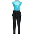 thumbnail image 6 of iiniim Kids Girls Dance Unitards Sleeveless Cutout Mock Neck Rhinestones Sequins Jumpsuit Acrobatics Costume Blue Green 6, 6 of 7