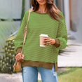thumbnail image 2 of Fall Sweatshirts for Women, Comdrip Women's Oversized Sweatshirt Knit Striped Long Sleeve Crewneck Casual Loose Pullover Tops Khaki Oversized Waffle Knit Shirt Women Green S, 2 of 9