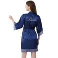 thumbnail image 6 of LYMAYTER Women's ‌Lace Trim Kimono‌ Rhinestones Short Sleeve for S-2XL Silky Satin Bridal Party Robe, 6 of 7