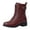 Wine, variant on Lace up Winter Motorcycle Boots for Women Furry Lined Low Heel Side Zipper Mid Calf Combat Boots Waterproof Warm Snow Booties Brown Size 8.5