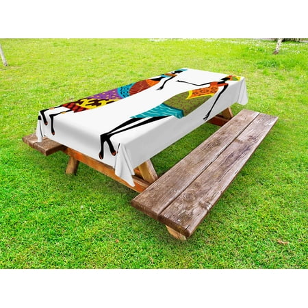 

African Woman Outdoor Tablecloth Tribal Ladies in Traditional Costume Silhouettes Ethnicity Vintage Display Decorative Washable Fabric Picnic Table Cloth 58 X 84 Inches Multicolor by Ambesonne