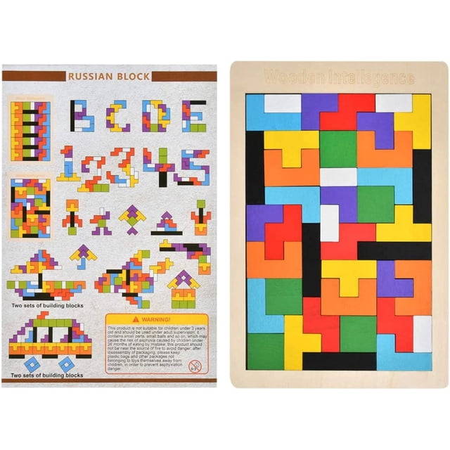 Rompecabezas de Tetris de madera, 40 piezas, rompecabezas de madera para niños pequeños, rompecabezas de inteligencia de madera, rompecabezas Tangram, juguete educativo, regalo (1 unidad)