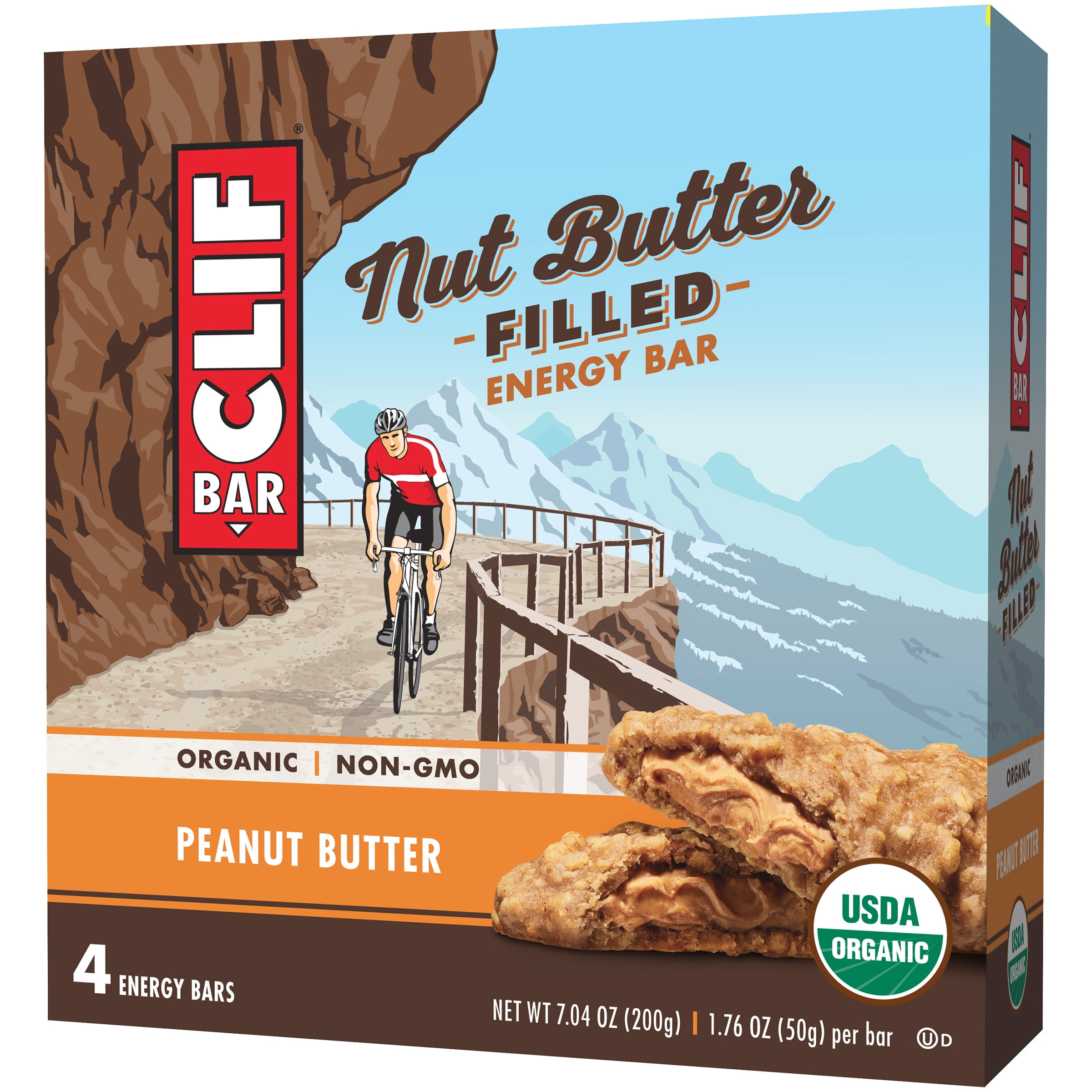 Clif Bar, Nut Butter Filled, Peanut Butter, 4 Energy Bars, 1.76 Oz each