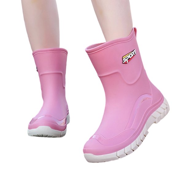 EKVAHL Women's Orthopedic Mid Calf Rain Boots, Slip On Waterproof Rubber Booties, Non Slip Sole Farm Yard Outdoor Rainy Day Work Shoes Pink