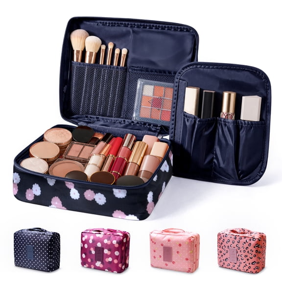 InnOrca Travel Cosmetic & Toiletry Organizer Bag for Travel & Dorm Use , Navy Blue with Daisies