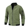 thumbnail image 2 of Holloyiver Men's Fashion Casual Baseball Uniform Stand Collar Jacket Solid Pocket Zipper Long Sleeve Tops Jacket Coat Green, 2 of 5