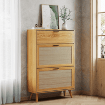 Tolead Nature Rattan Shoe Cabinet for 20 Pairs with Drawers and Shelves