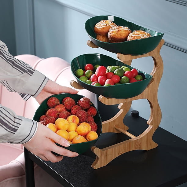 Ayuda de cocina, bandeja para frutas, cesta, marco de madera, soporte multicapa, plato para aperitivos y dulces, estante para frutas, decoración de mesa