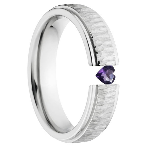 Heart Shaped Amethyst 5mm Stainless Steel Custom Tension Set Ring